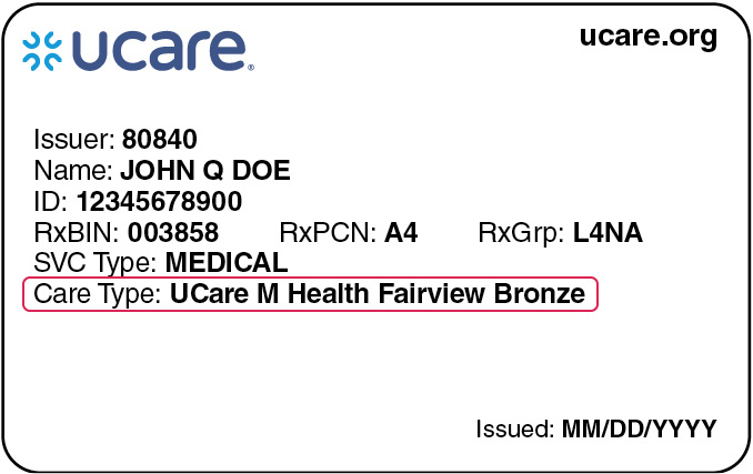 sample UCare member identification card