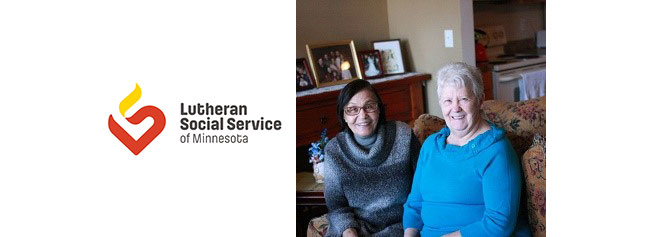 Lutheran Social Services logo and image of two women smiling